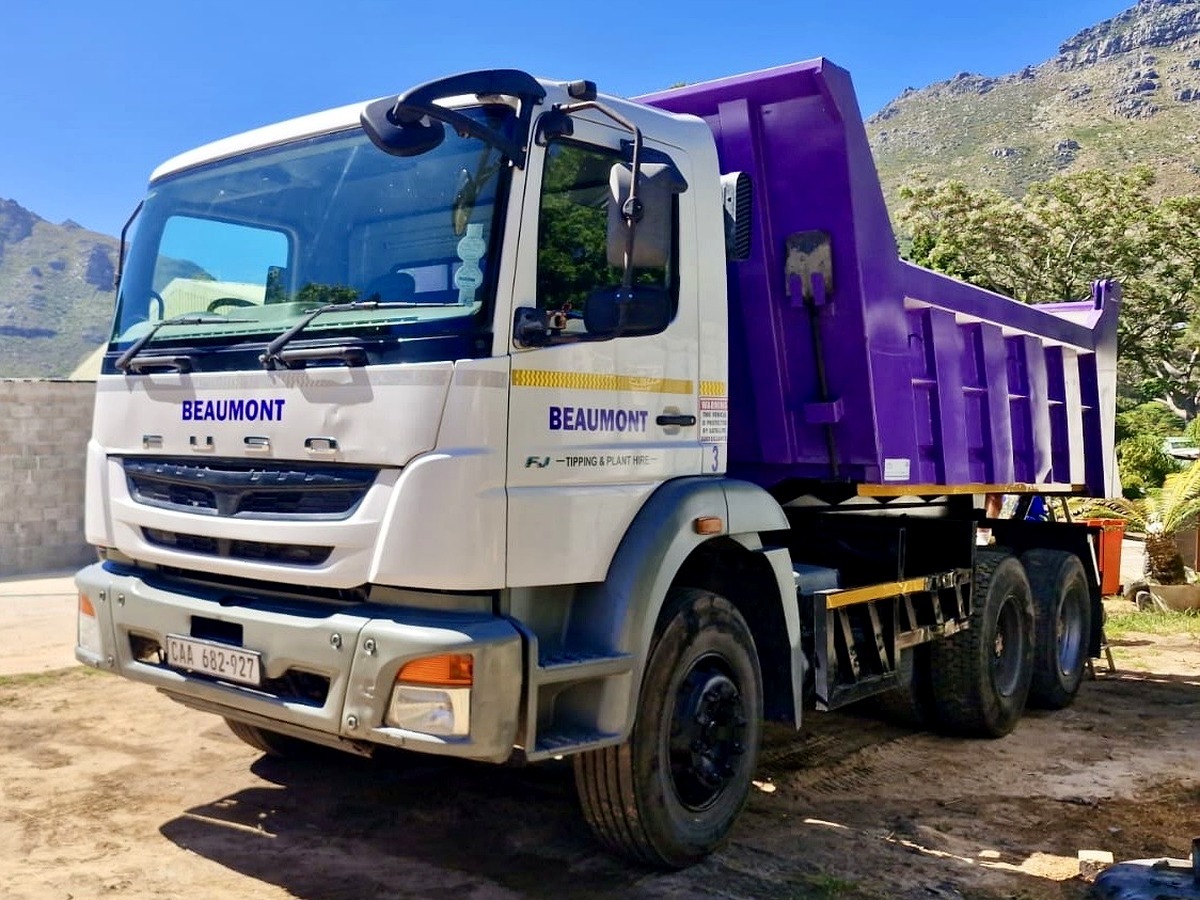 Beaumont branded Fuso tipper truck in Hout Bay